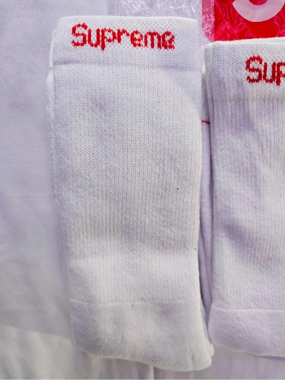 Hanes Supreme White Crew Socks with Red Logo - 4 Pack
